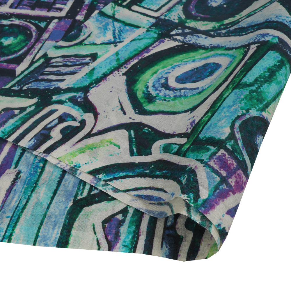 (Pre Cut 2 Mtr Piece) Multi Color Digital Printed High Twisted Cotton Voile Fabric