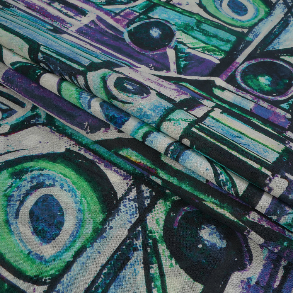 (Pre Cut 2 Mtr Piece) Multi Color Digital Printed High Twisted Cotton Voile Fabric