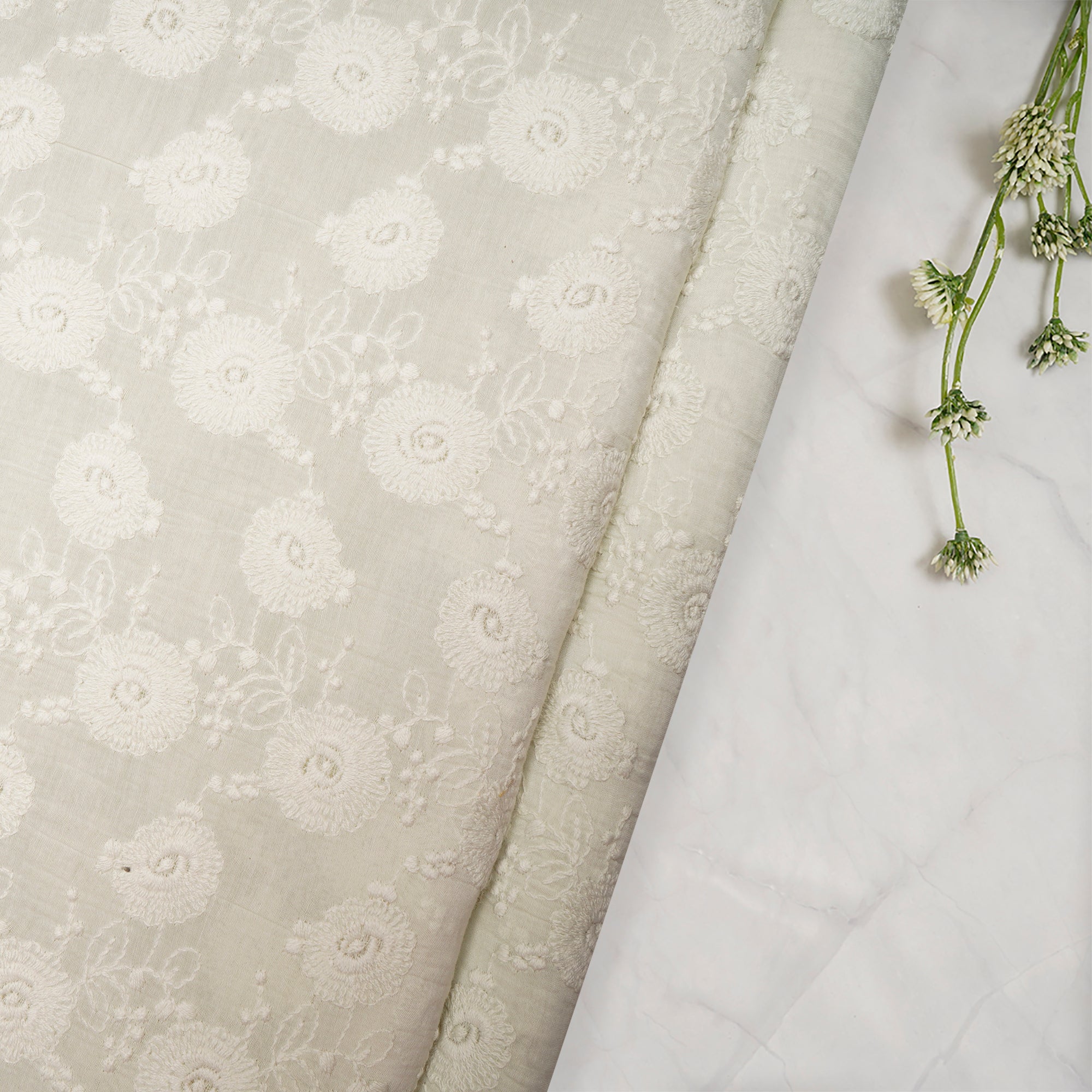 (Pre-Cut 2.50 Mtr )White Woven Handspun Cotton Fabric