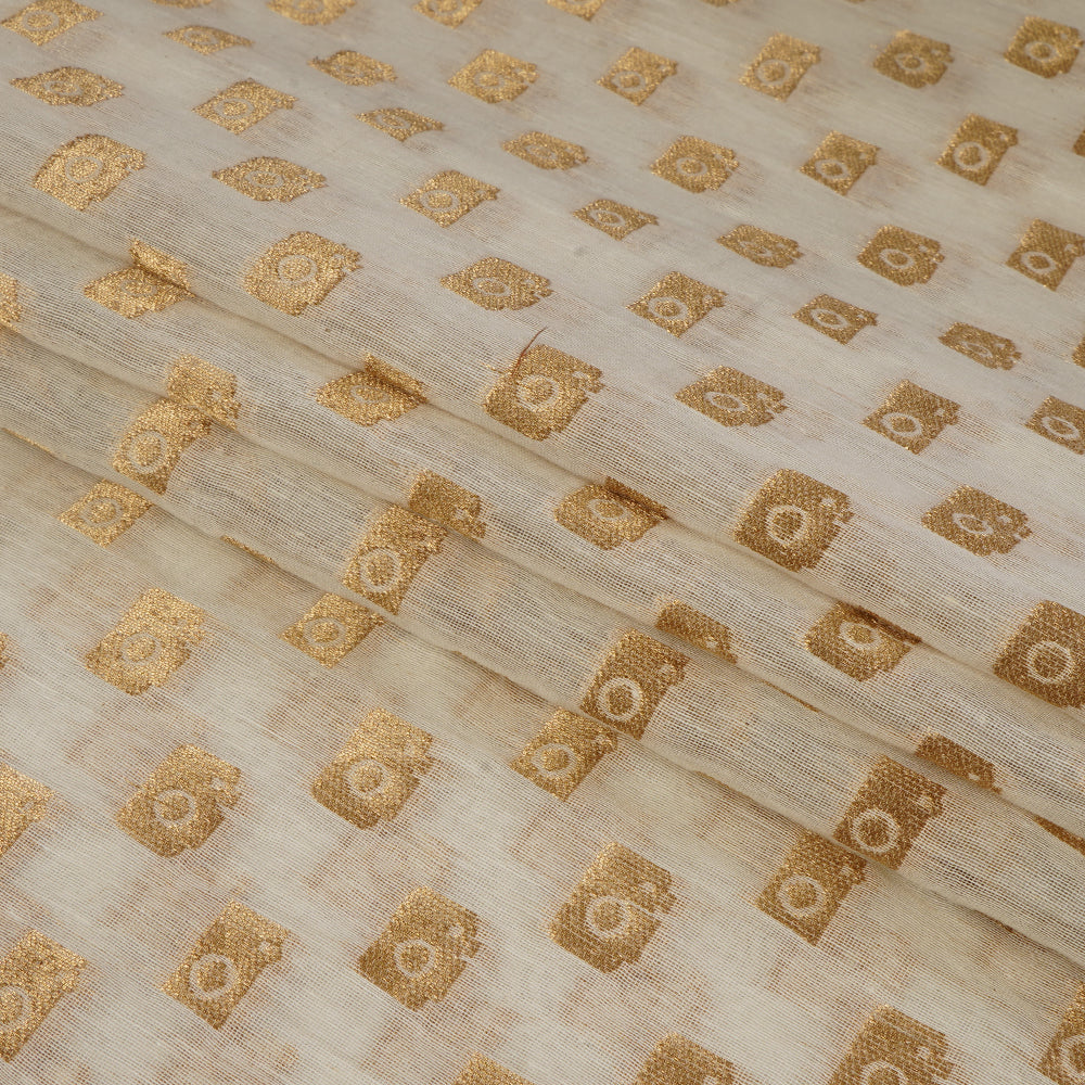 (Pre Cut 2.90 Mtr Piece) White-Golden Color Chanderi Jacquard Fabric