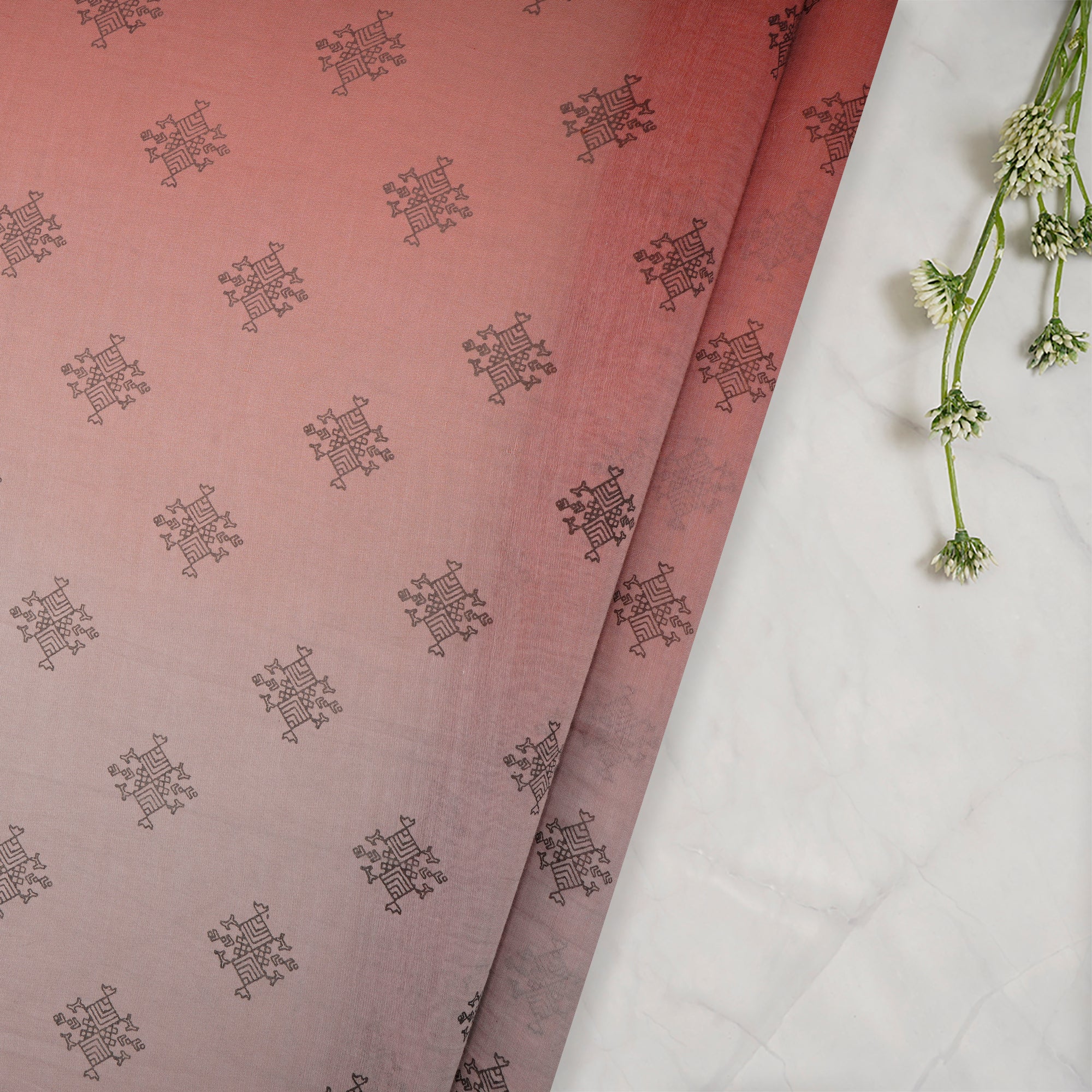 (Pre Cut 1.25 Mtr Piece) Multi Color Printed Ombre Dyed Pure Chanderi Fabric