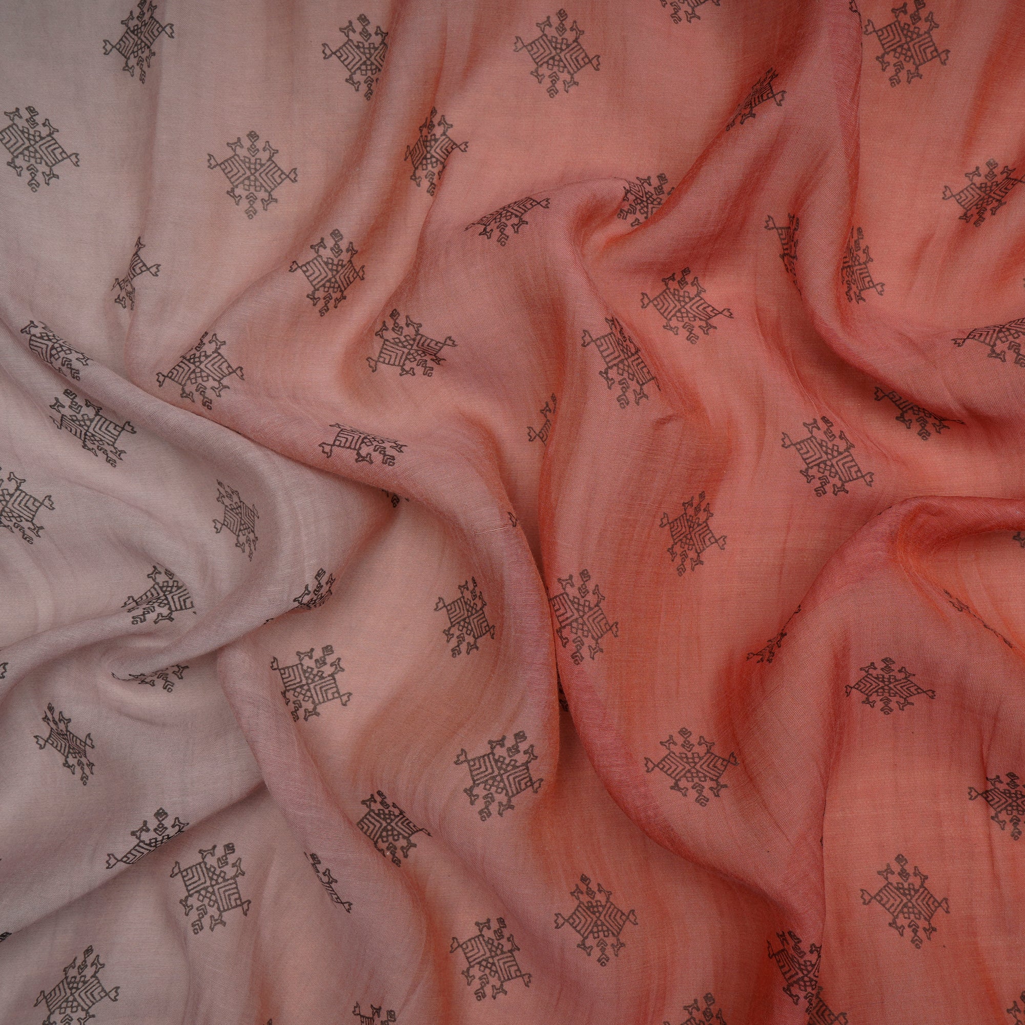 (Pre Cut 1.25 Mtr Piece) Multi Color Printed Ombre Dyed Pure Chanderi Fabric