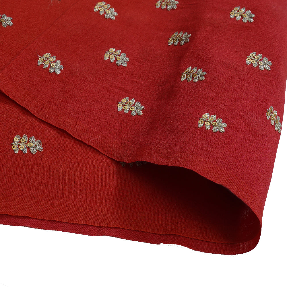 (Pre Cut 2 Mtr Piece) Multi Color Embroidered Pure Chanderi Fabric