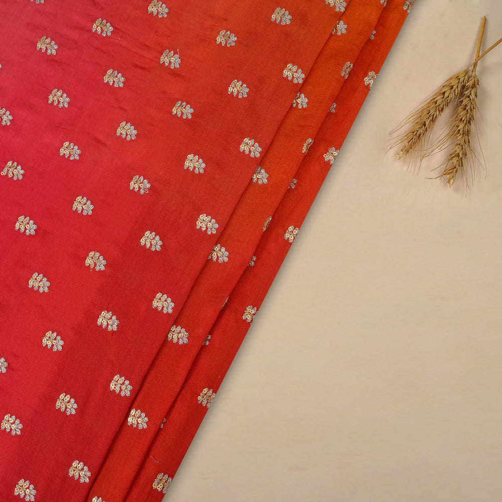(Pre Cut 3 Mtr Piece) Multi Color Embroidered Ombre Dyed Pure Chanderi Fabric