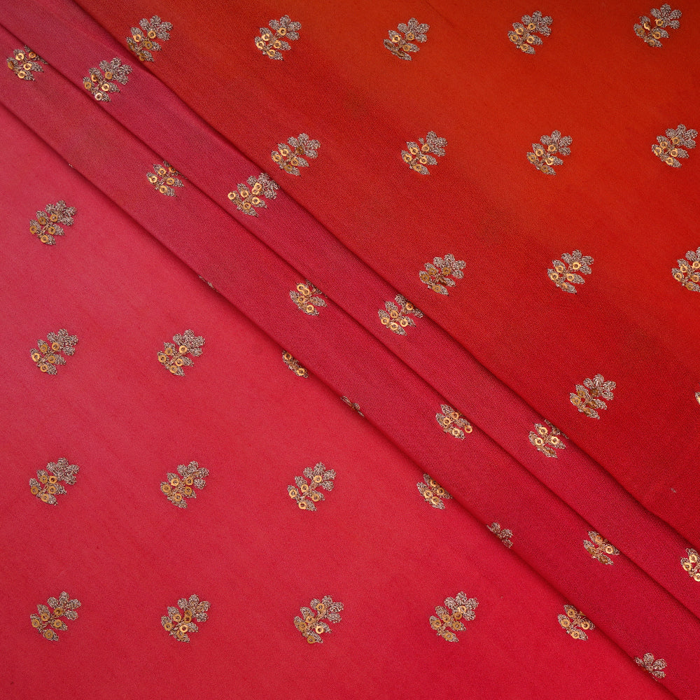 (Pre Cut 3 Mtr Piece) Multi Color Embroidered Ombre Dyed Pure Chanderi Fabric