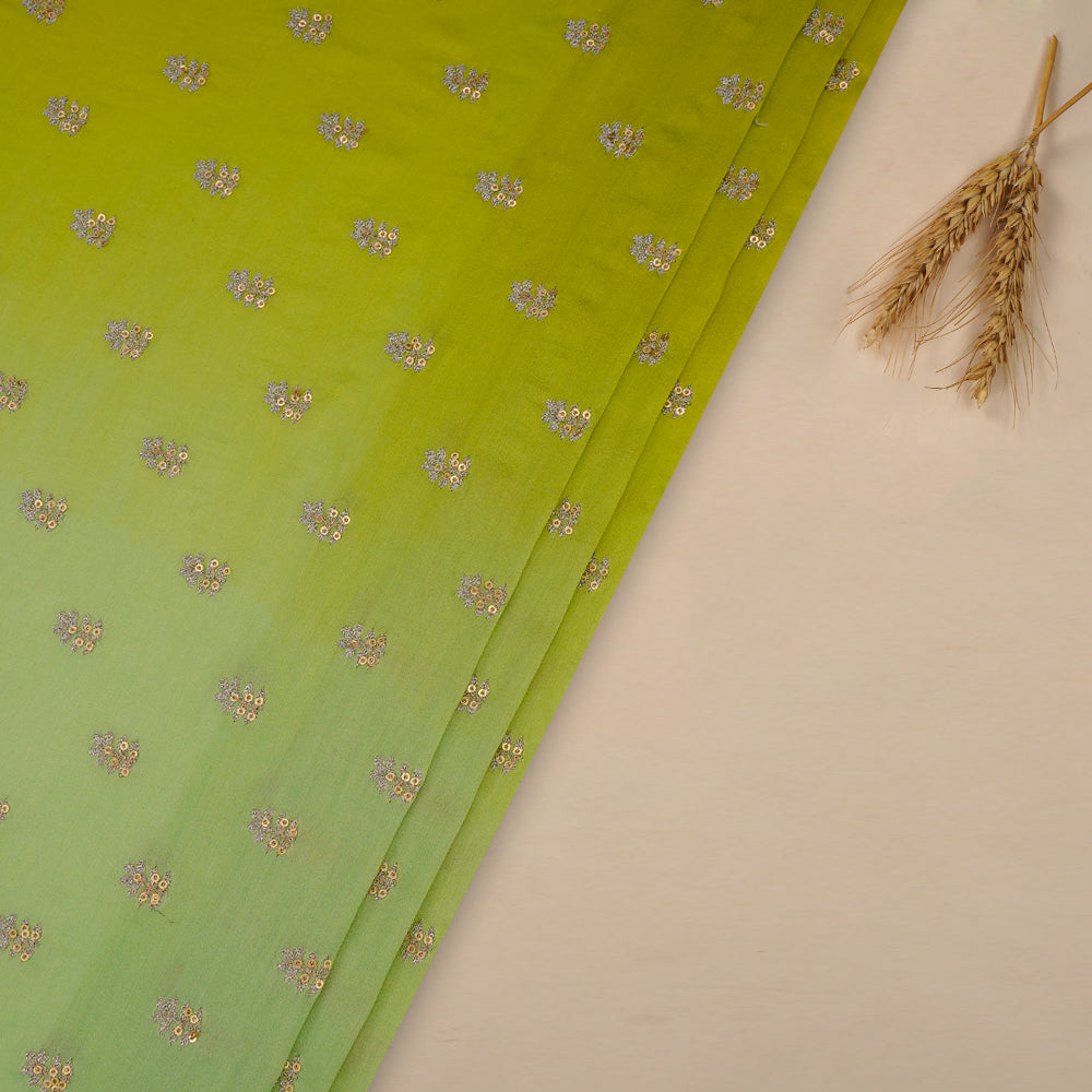 (Pre Cut 3.70 Mtr Piece) Multi Color Embroidered Ombre Dyed Pure Chanderi Fabric