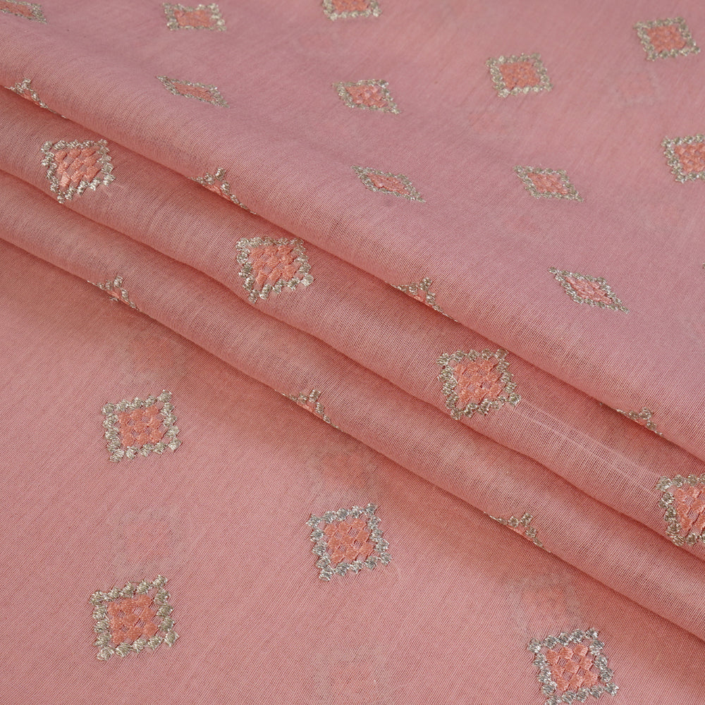 (Pre Cut 1.30 Mtr Piece) Baby Pink Color Embroidered Pure Chanderi Fabric