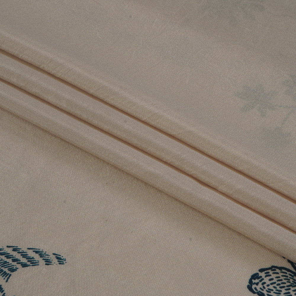 (Pre Cut 1.80 Mtr Piece) Cream Color Digital Printed Dupion Silk Fabric