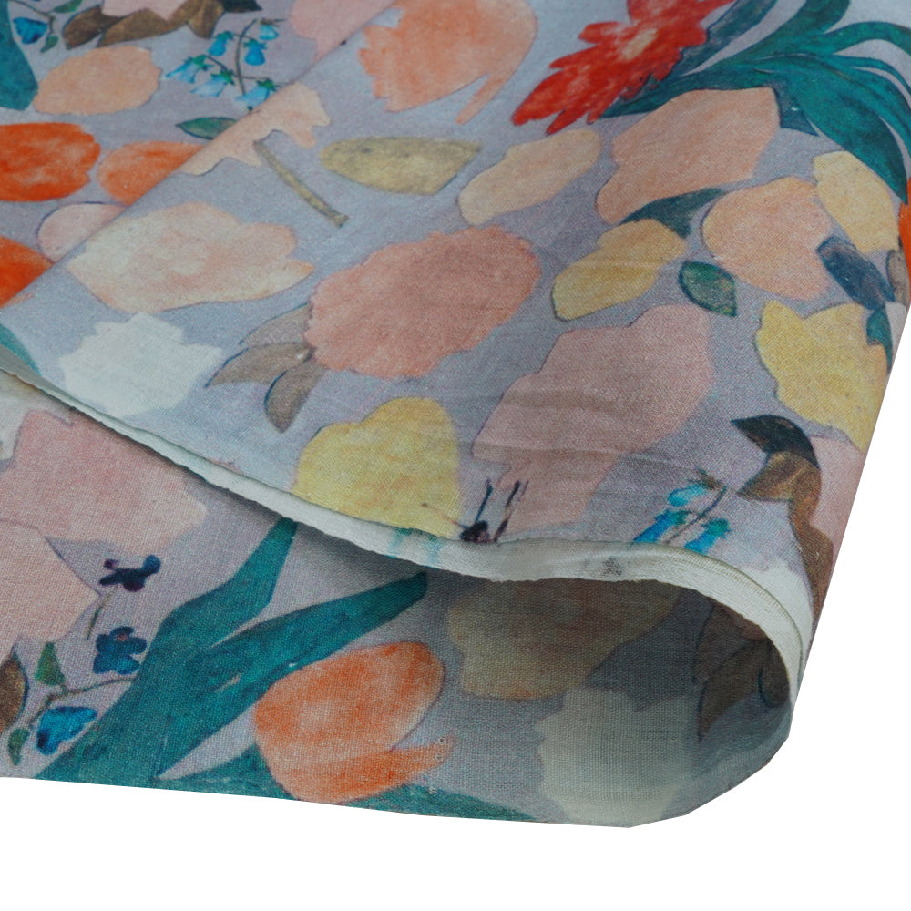 (Pre Cut 2.60 Mtr Piece) Multi Color Digital Printed Cotton Muslin Fabric