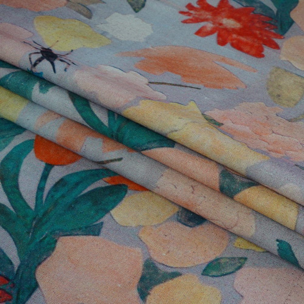 (Pre Cut 2.60 Mtr Piece) Multi Color Digital Printed Cotton Muslin Fabric