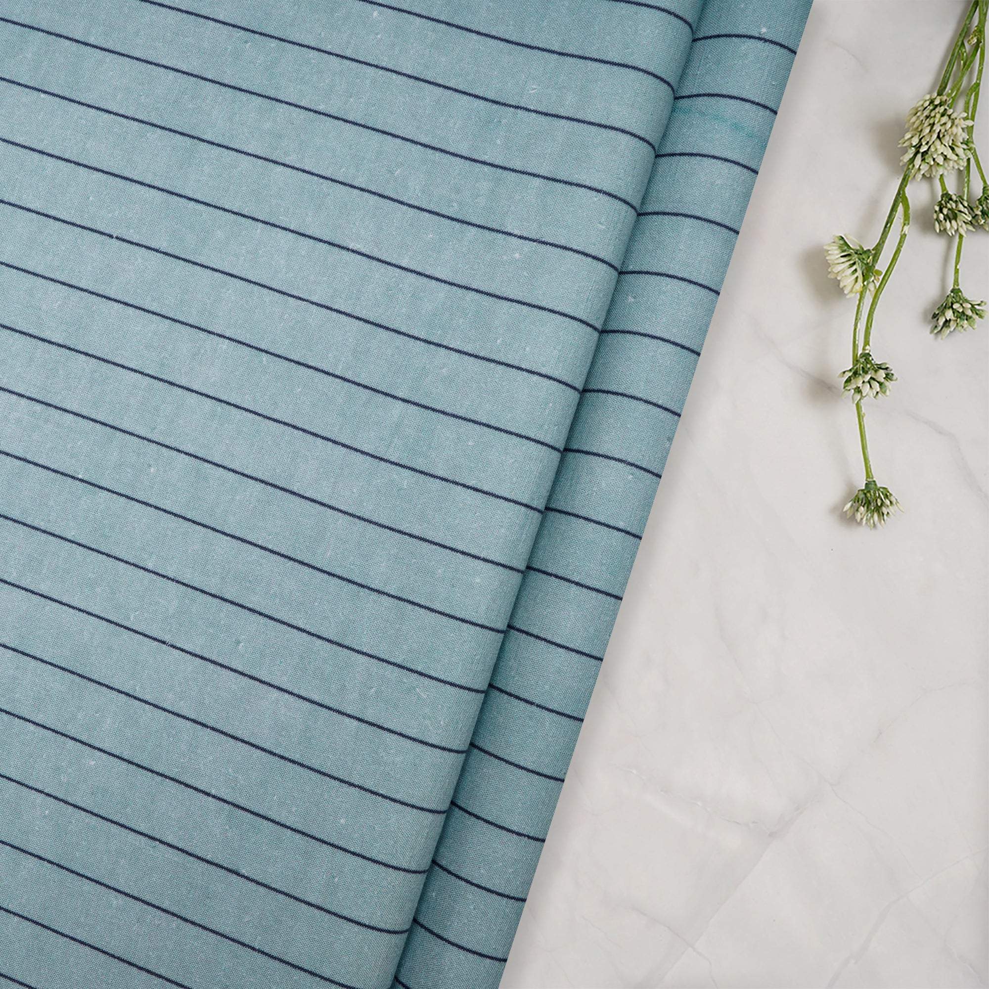 (Pre Cut 1 Mtr Piece) Blue Color Digital Printed Linen Excel Fabric