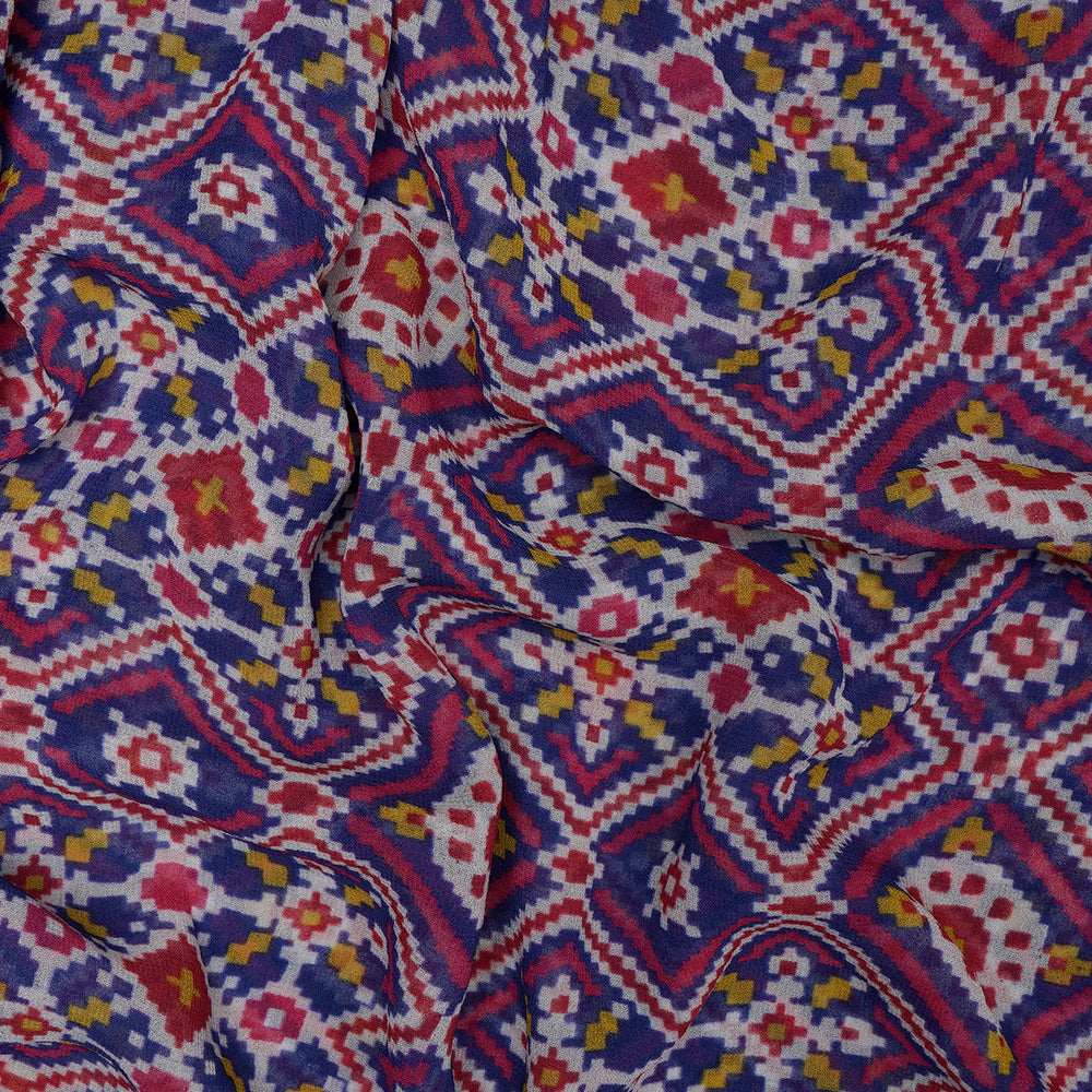 (Pre-Cut 4.45 Mtr) Blue Color Digital Printed Viscose Georgette Fabric