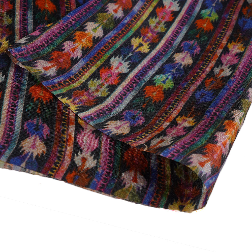 (Pre Cut 2.25 Mtr Piece) Multi Color Digital Printed Tussar Silk Fabric