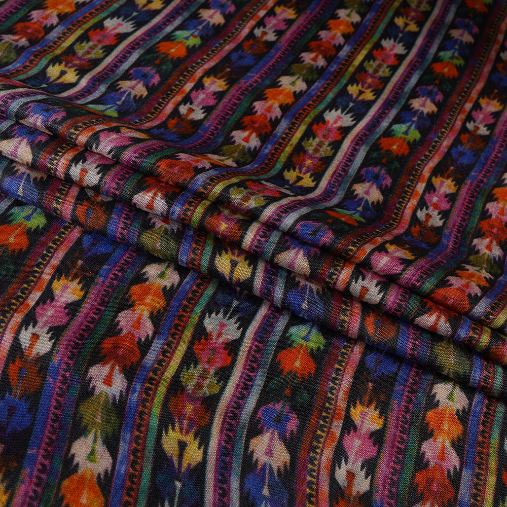 (Pre Cut 2.25 Mtr Piece) Multi Color Digital Printed Tussar Silk Fabric