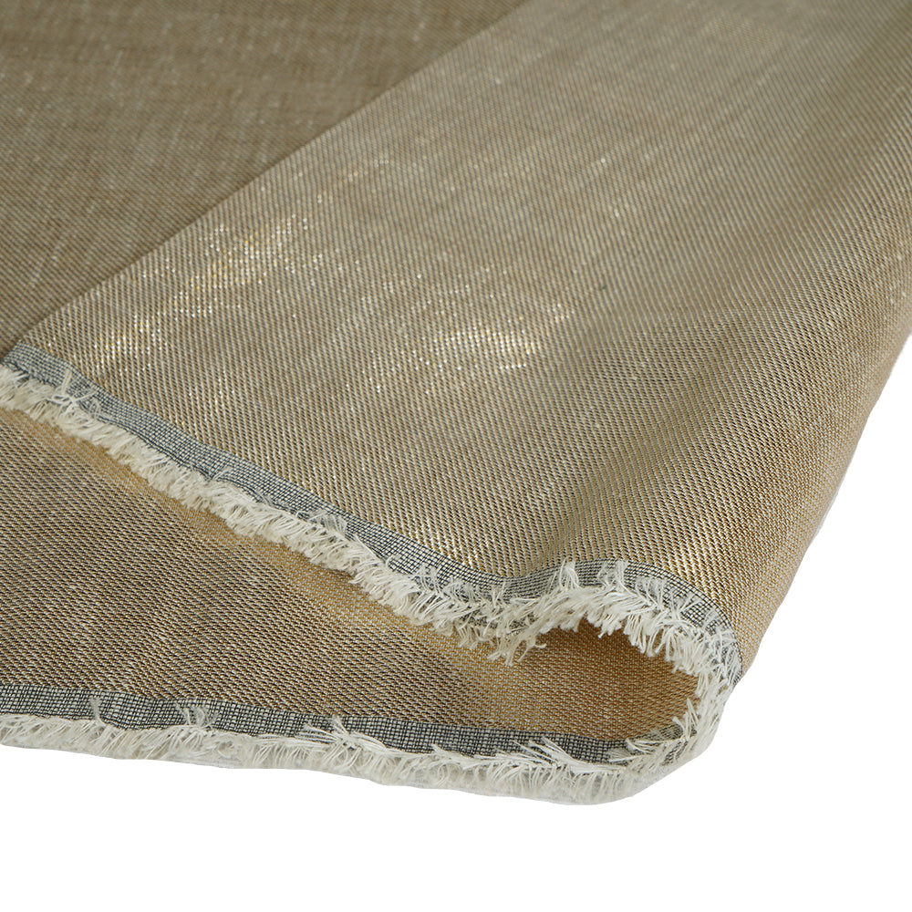 (Pre Cut 2 Mtr Piece) Golden Color Metallic Linen Fabric