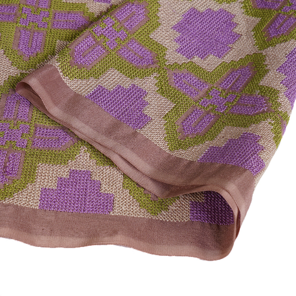 (Pre Cut 2.80 Mtr Piece) Saddle Color Embroidered Crepe Fabric