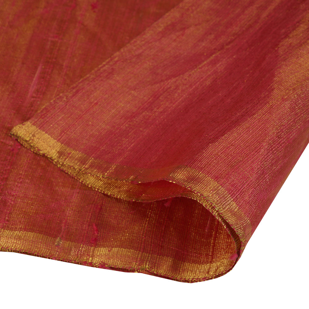 (Pre Cut 1.35 Mtr Piece) Pink Color Tissue Dupion Silk Fabric