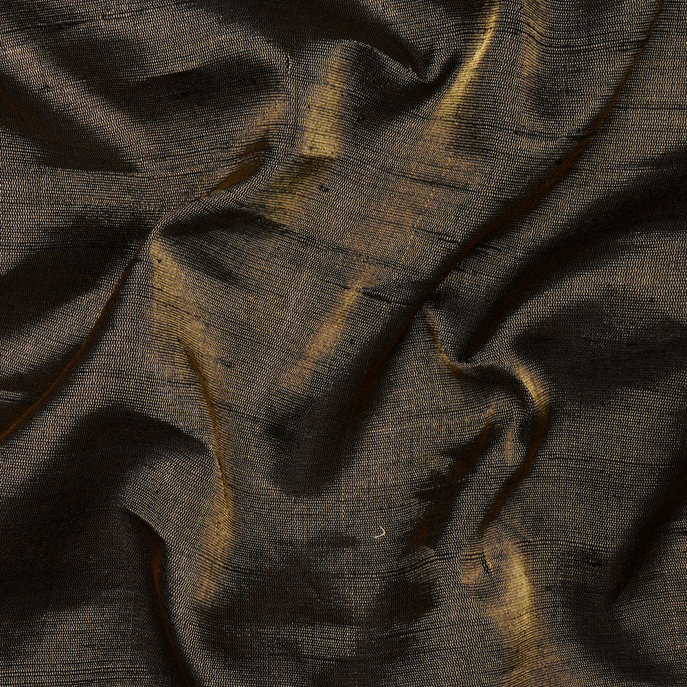 (Pre-Cut 3.40 Mtr) Black - Golden Color Dual Tone Blended Dupion Silk Fabric