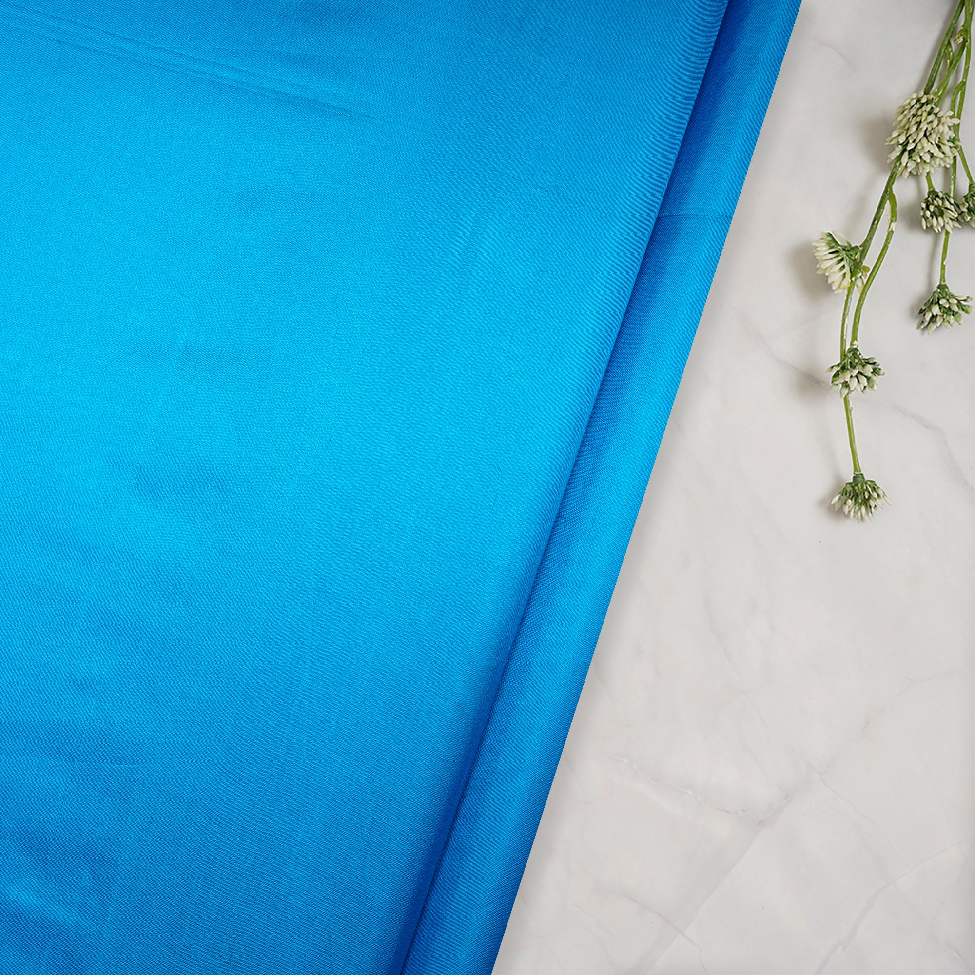 (Pre Cut 3.65 Mtr Piece) Blue Color Bangalore Silk Fabric