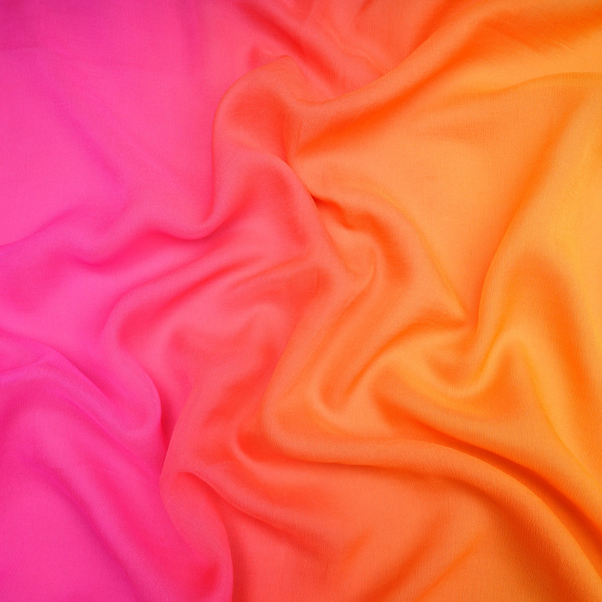 (Pre Cut 1.60 Mtr Piece) Multi Color Ombre Dyed Chiffon Silk Fabric