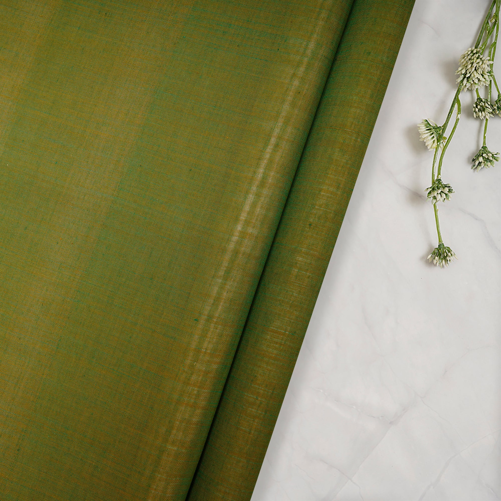 (Pre-Cut 0.50 Mtr ) Green Color Mangalgiri Cotton Fabric