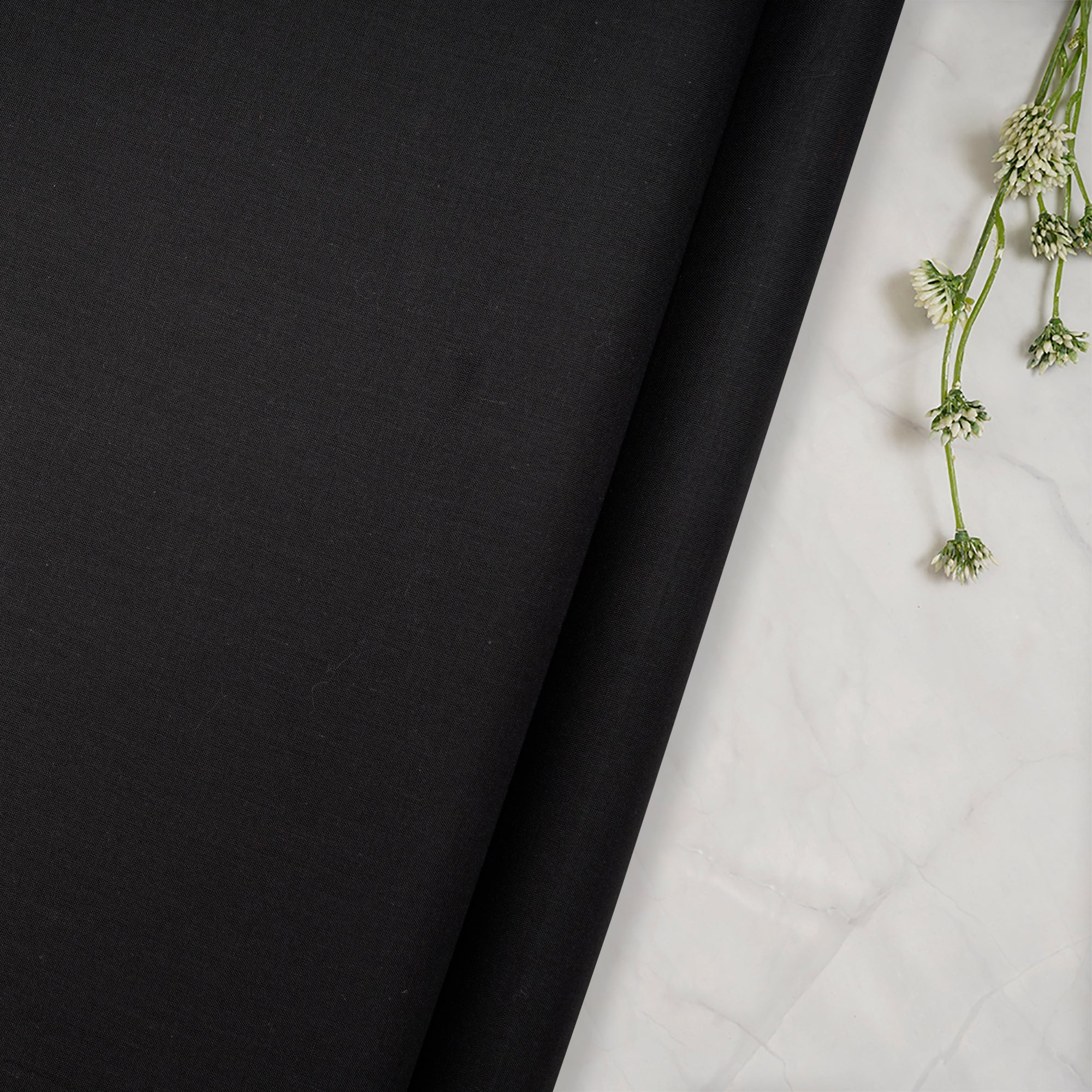 (Pre Cut 1.50 Mtr ) Black Plain Fine Linen Fabric