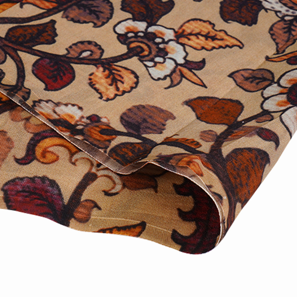 (Pre Cut 2.10 Mtr Piece) Beige Color Digital Printed Pure Chanderi Fabric