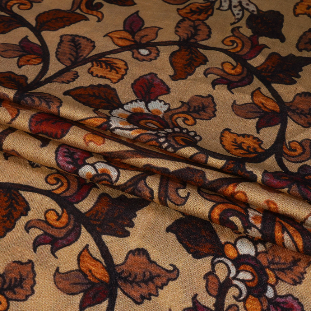 (Pre Cut 2.10 Mtr Piece) Beige Color Digital Printed Pure Chanderi Fabric