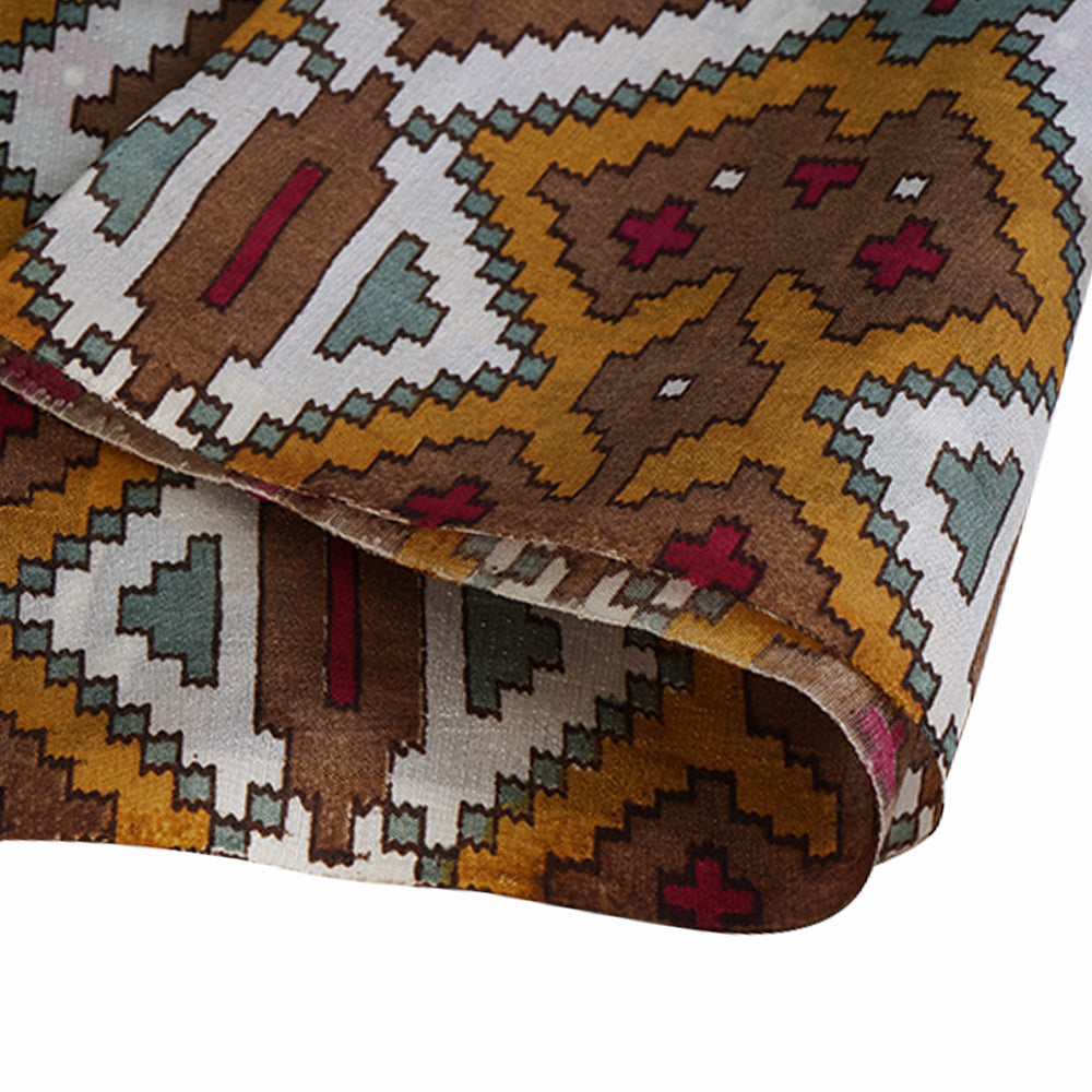 (Pre Cut 1.15 Mtr Piece) Multi Color Printed Dupion Silk Fabric