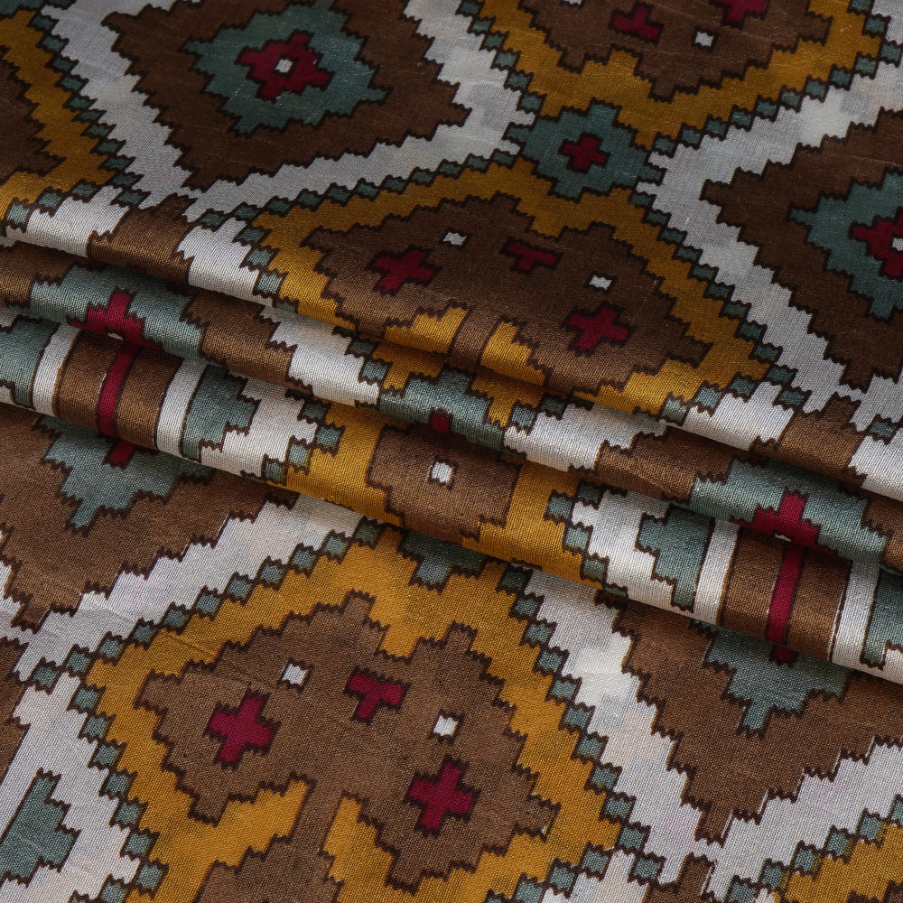 (Pre Cut 1.15 Mtr Piece) Multi Color Printed Dupion Silk Fabric