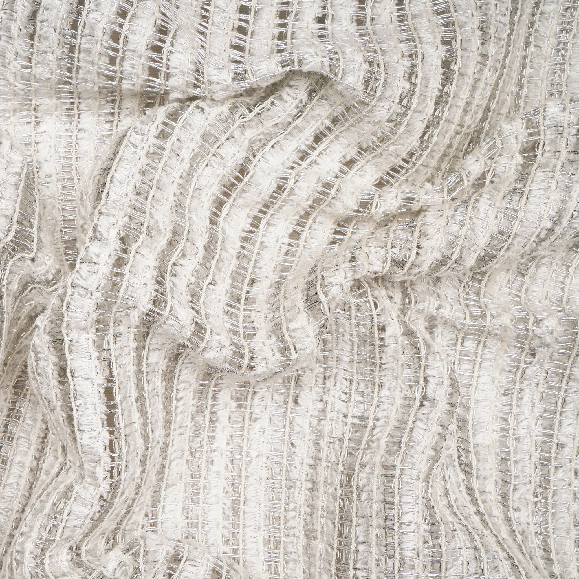 (Pre Cut 2.10 Mtr Piece) Grey-Silver Color Fancy Nylon Net Fabric