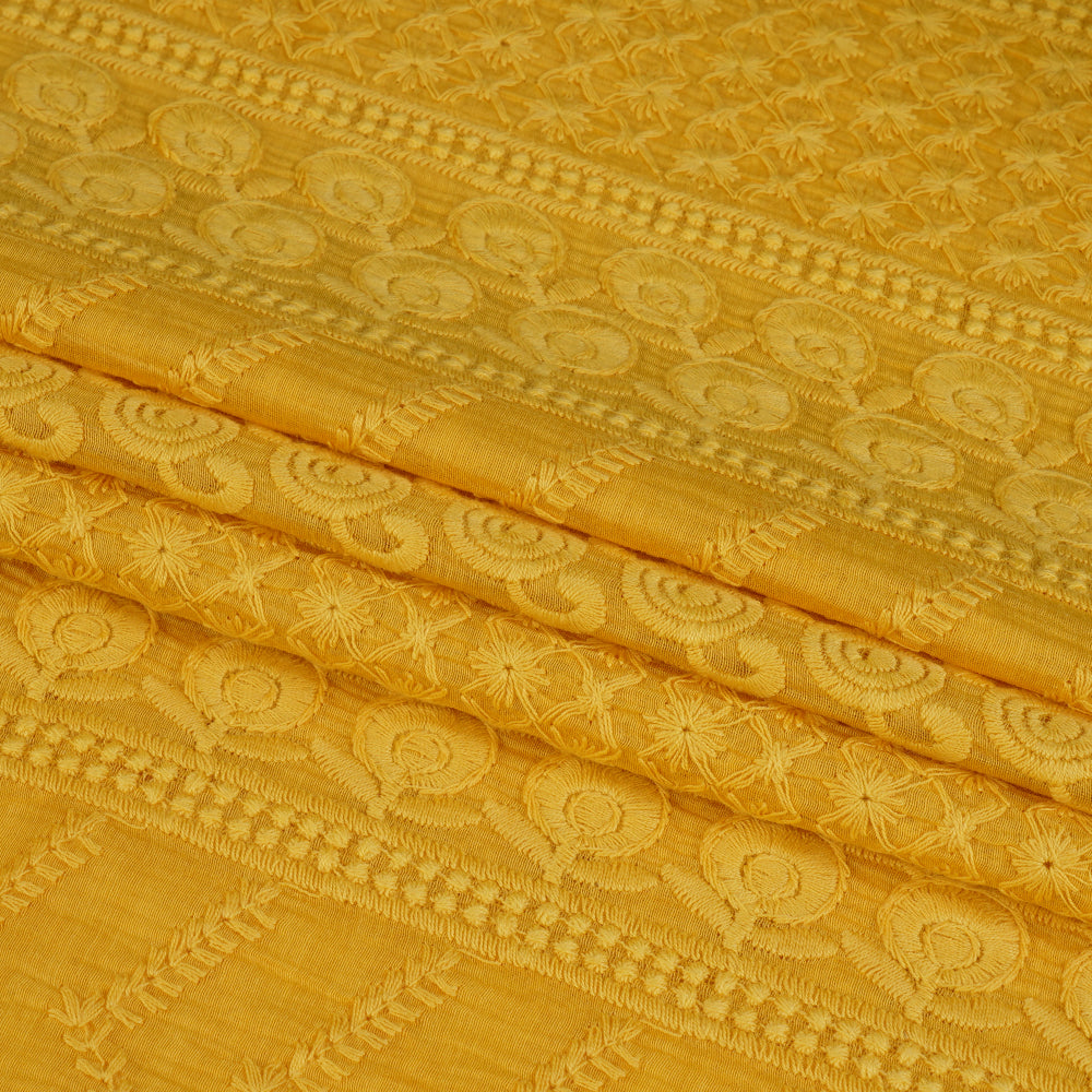 (Pre Cut 1.70 Mtr Piece) Yellow Color Embroidered Pure Chanderi Fabric