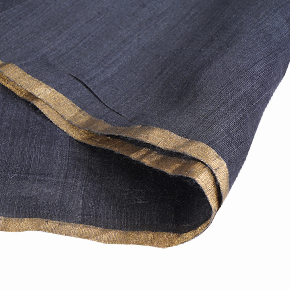 (Pre Cut 2.20 Mtr Piece) Black Color Ombre Dyed Tussar Muga Fabric