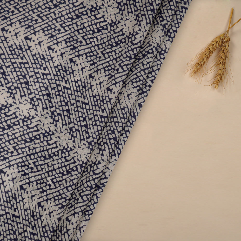 (Pre-Cut 3 Mtr) Blue-Cream Color Digital Printed Pure Silk Fabric