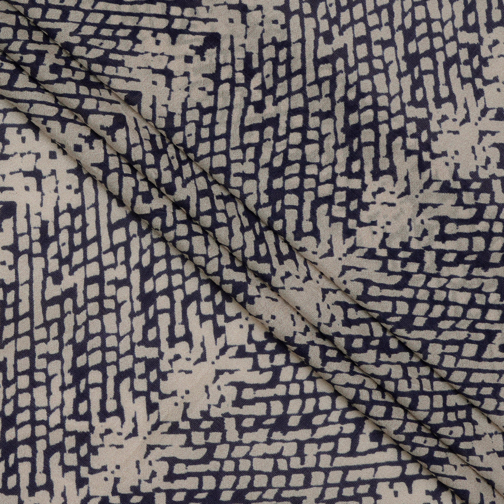 (Pre-Cut 3 Mtr) Blue-Cream Color Digital Printed Pure Silk Fabric