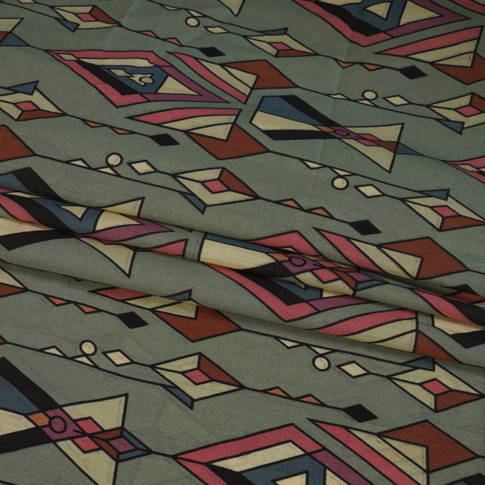 (Pre Cut 1.30 Mtr Piece) Moss Color Digital Printed Cotton Lawn Fabric