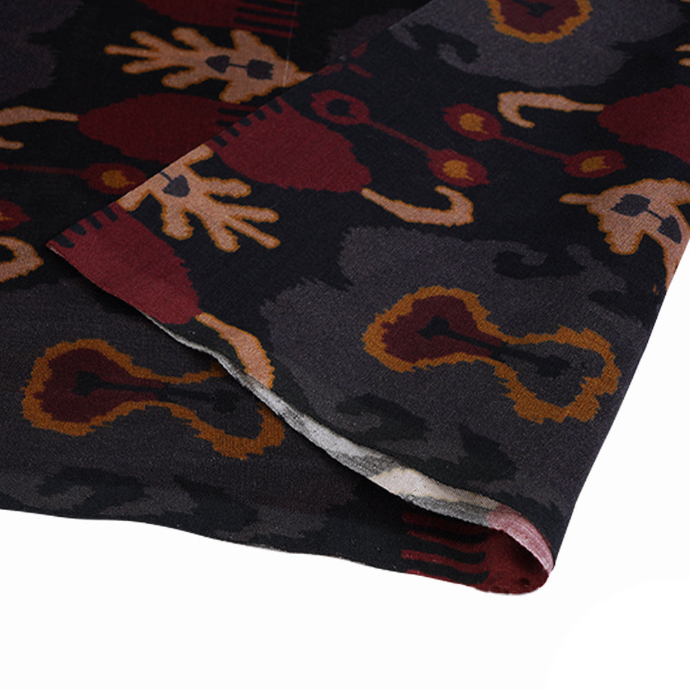 (Pre Cut 1.65 Mtr Piece) Black Color Digital Printed  Pure Chanderi Fabric