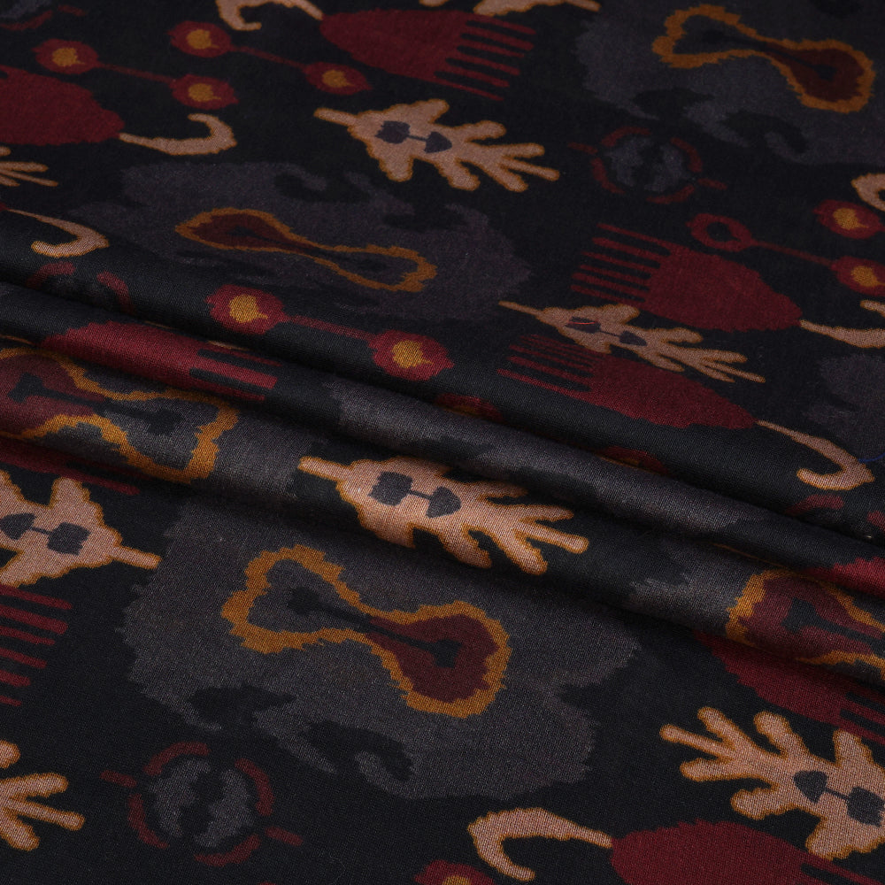 (Pre Cut 1.65 Mtr Piece) Black Color Digital Printed  Pure Chanderi Fabric