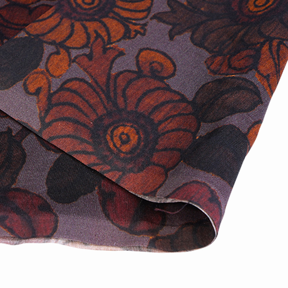 (Pre Cut 2 Mtr Piece) Grey Color Digital Printed Pure Chanderi Fabric