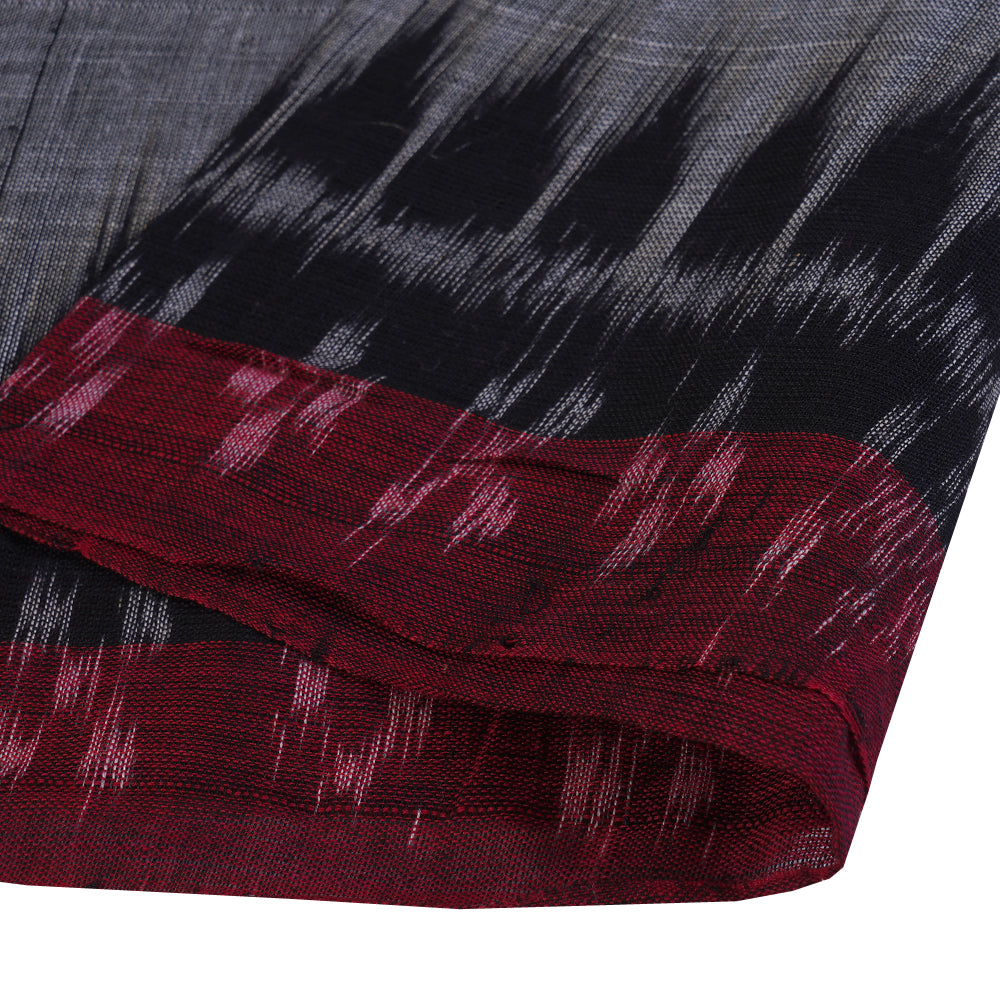 (Pre Cut 1.75 Mtr Piece) Grey Color Handwoven Cotton Ikat Fabric