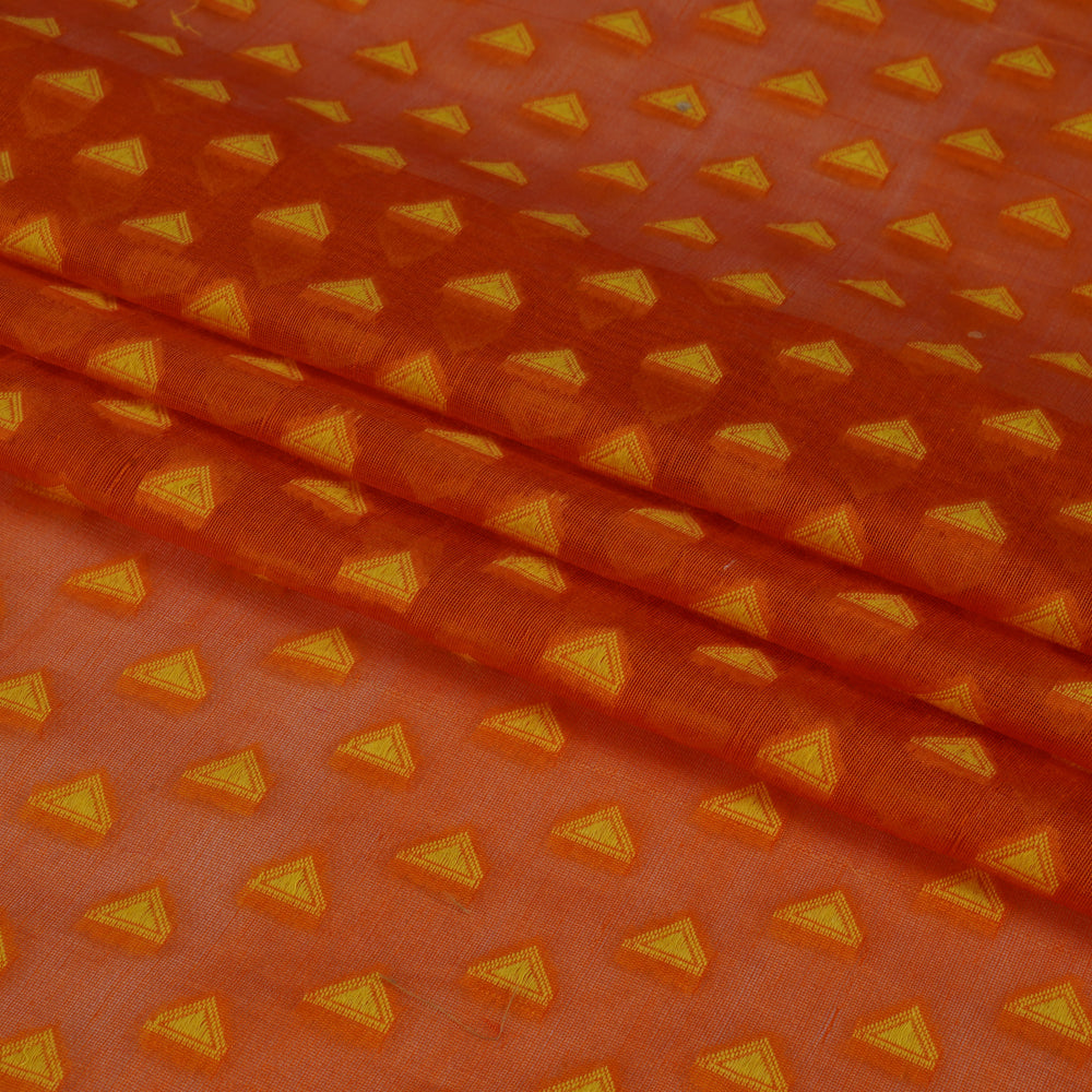 (Pre Cut 1.80 Mtr Piece) Orange Color Handwoven Brocade Chanderi Fabric