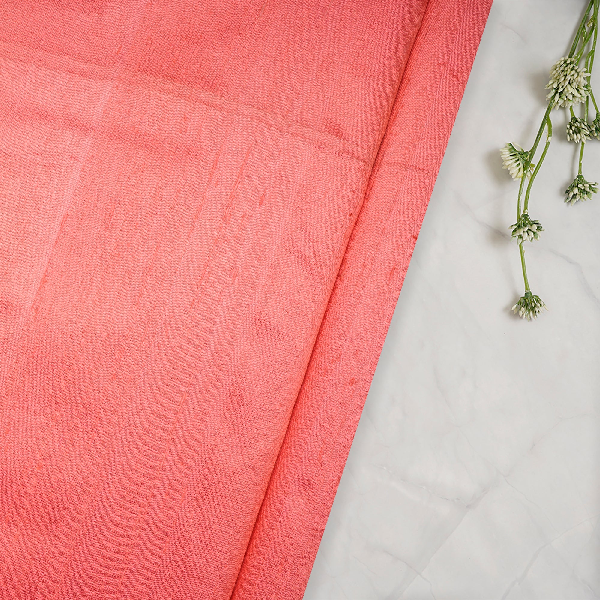 (Pre Cut 1.80 Mtr Piece) Punch Pink Color Dupion Silk Fabric