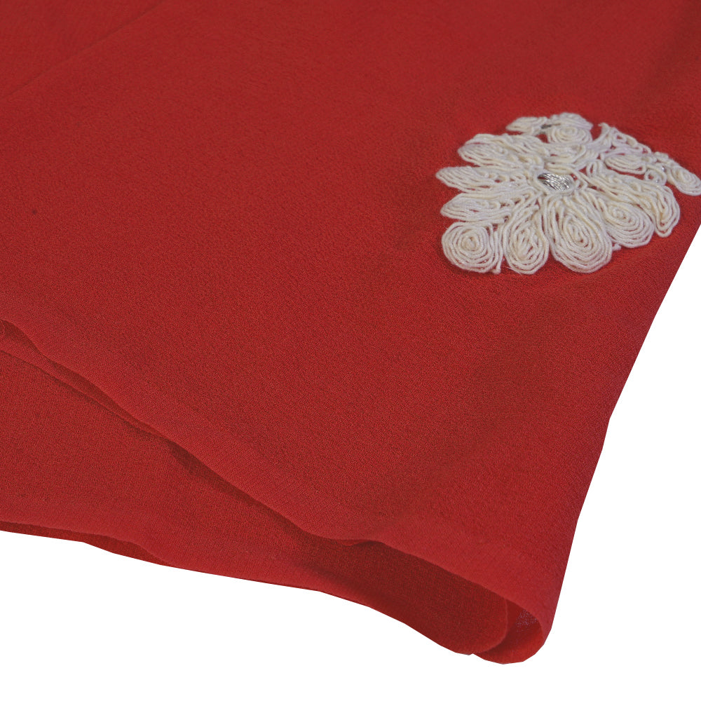 (Pre Cut 1 Mtr Piece) Punch Color Embroidered Georgette Silk Fabric