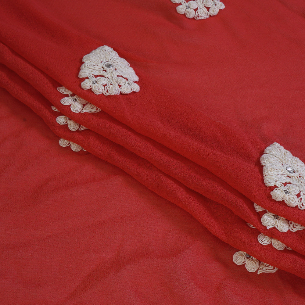 (Pre Cut 1 Mtr Piece) Punch Color Embroidered Georgette Silk Fabric