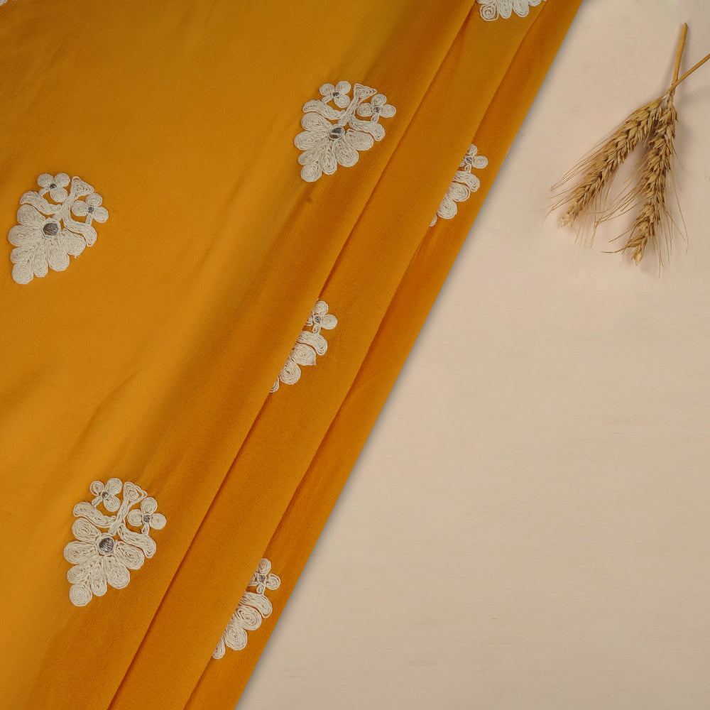 (Pre Cut 3.70 Mtr Piece) Mango Color Embroidered Georgette Silk Fabric