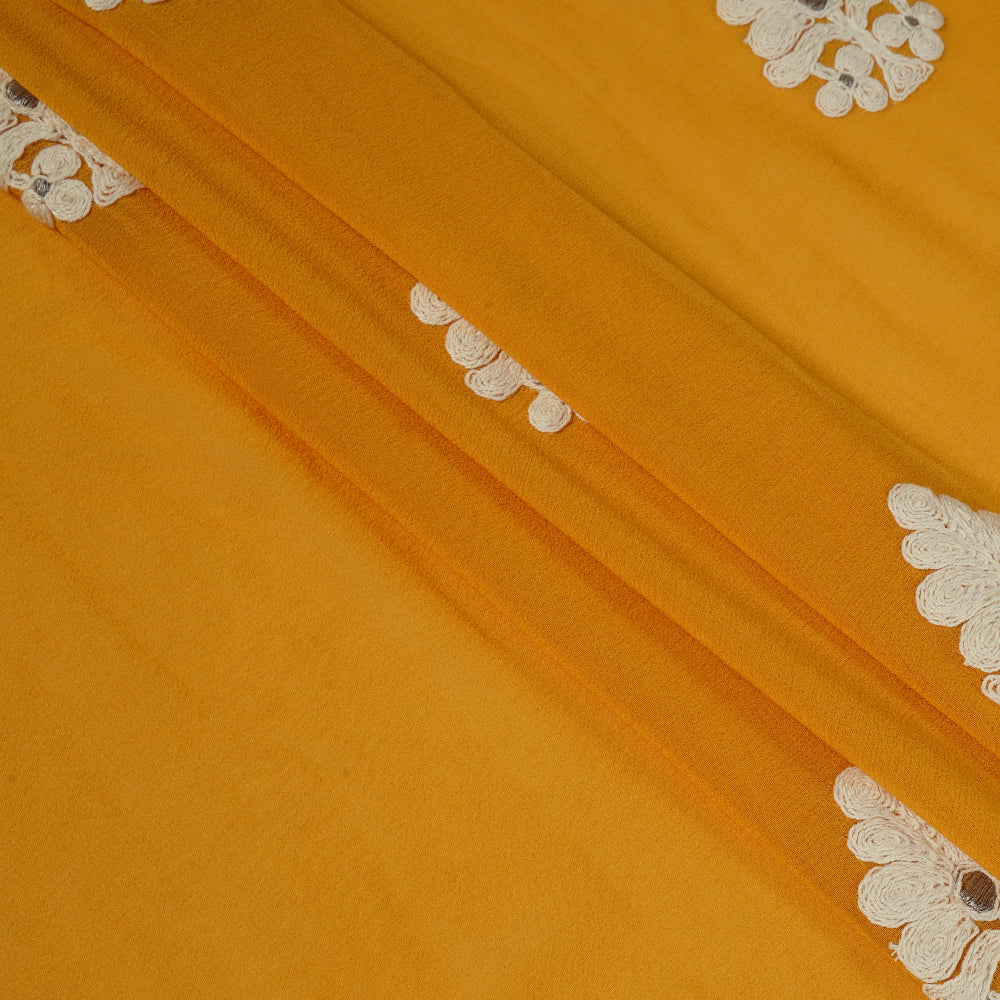 (Pre Cut 3.70 Mtr Piece) Mango Color Embroidered Georgette Silk Fabric