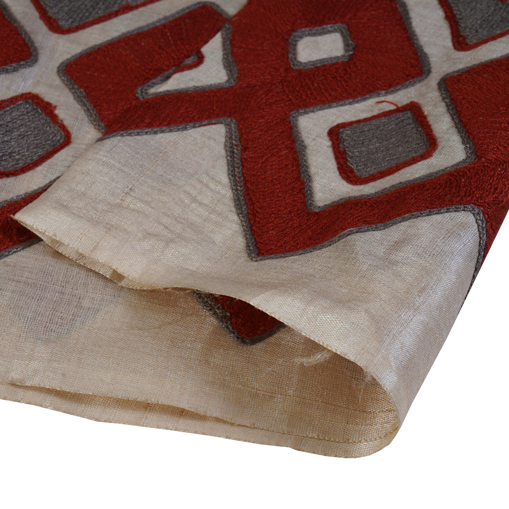 (Pre Cut 1.80 Mtr Piece) Cream Color Embroidered Tussar Silk Fabric