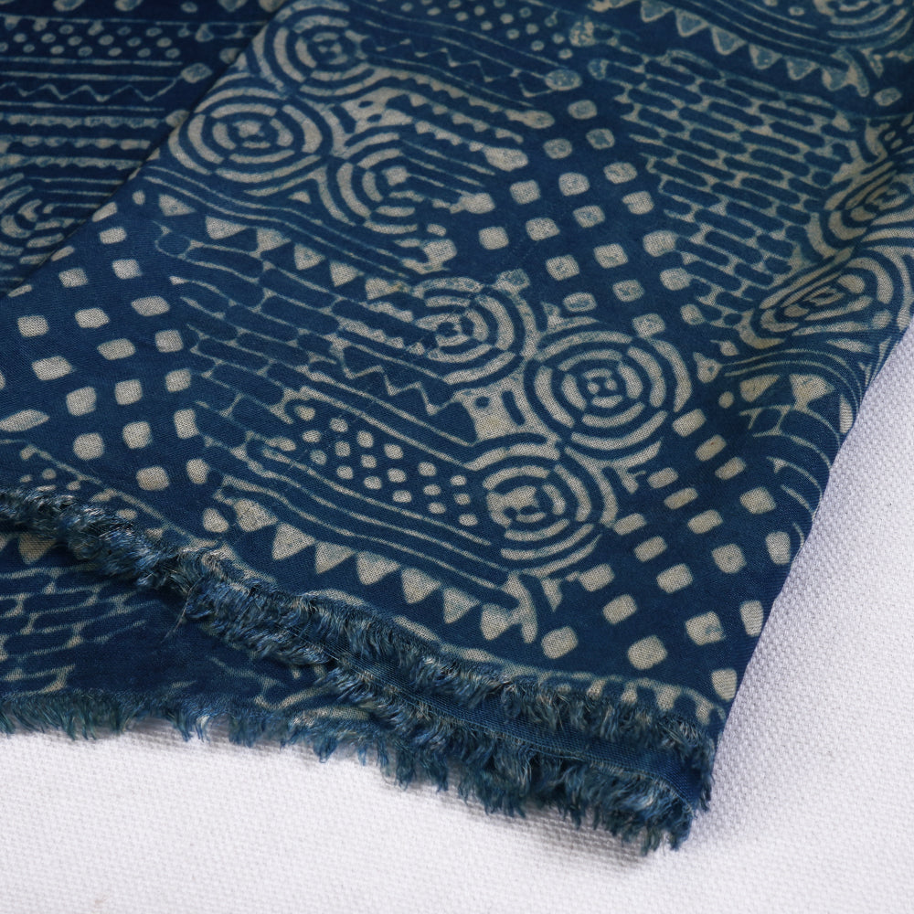 (Pre Cut 1.40 Mtr Piece) Indigo Color Handcrafted Ajrak Printed Modal Satin Fabric