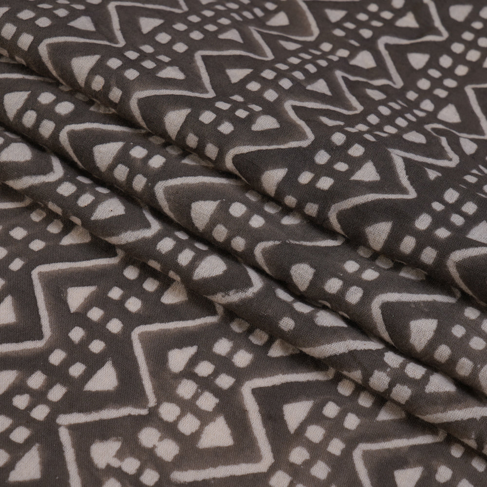 (Pre Cut 1.35 Mtr Piece) Grey Color Handcrafted Ajrak Printed Cotton Fabric