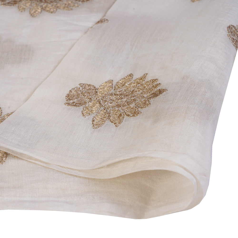 (Pre Cut 2.20 Mtr Piece) Off-White Color Embroidered Pure Chanderi Fabric